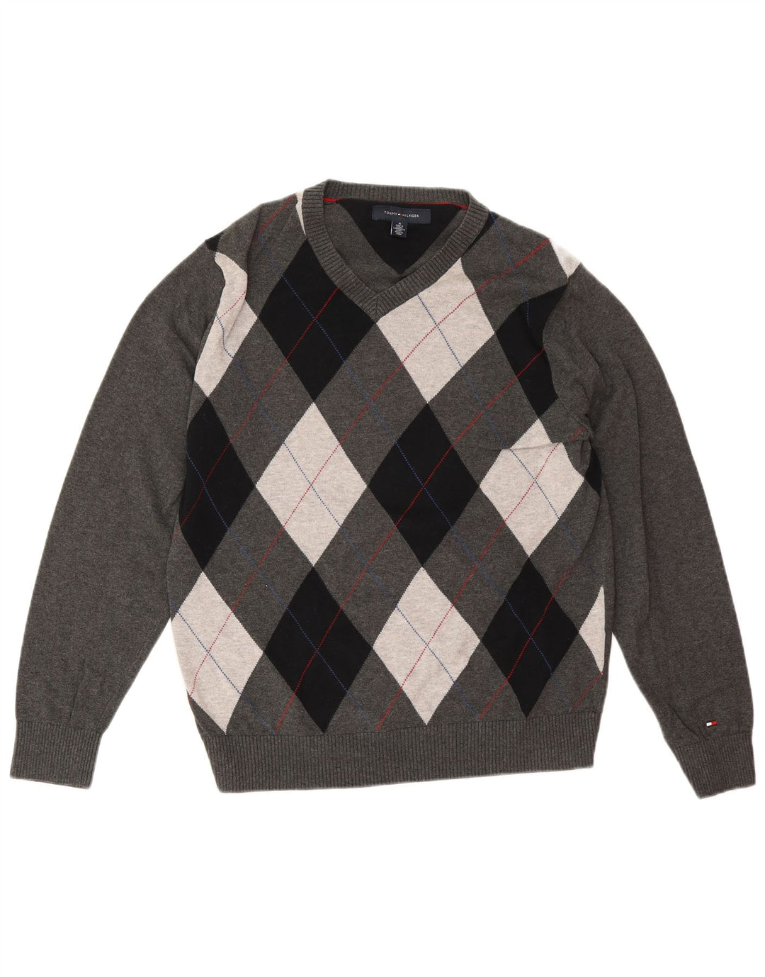 Tommy Hilfiger Suéter con Cuello en V para Hombre Gris Medio Argyle/Diamond Cotton