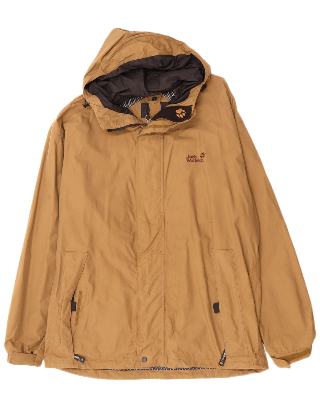 Jack Wolfskin Chaqueta impermeable con capucha para hombre UK 40/42 Large Beige Poliamida