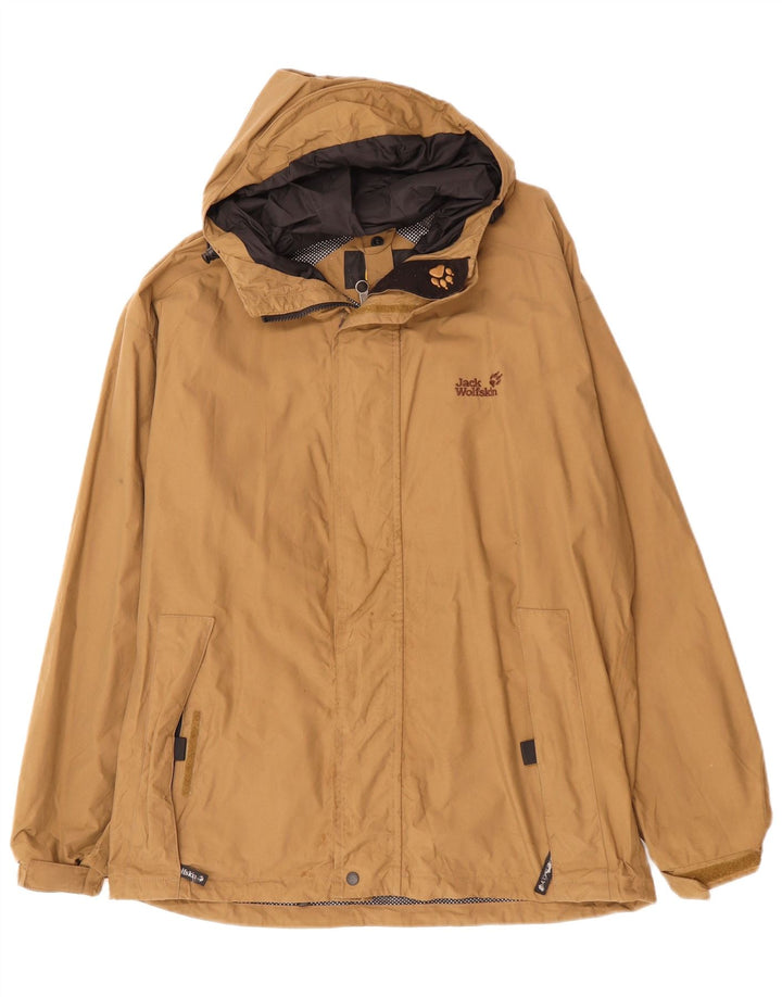 Jack Wolfskin Chaqueta impermeable con capucha para hombre UK 40/42 Large Beige Poliamida