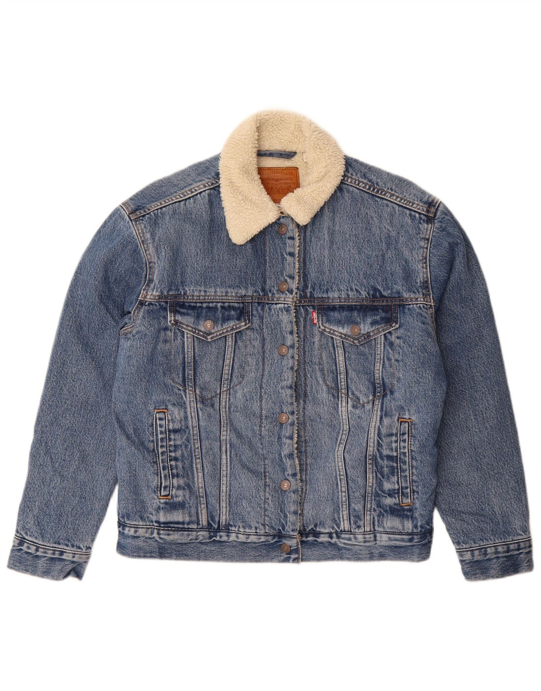 Levi's Chaqueta Sherpa Vaquera Extragrande para Mujer UK 10 Small Algodón Azul