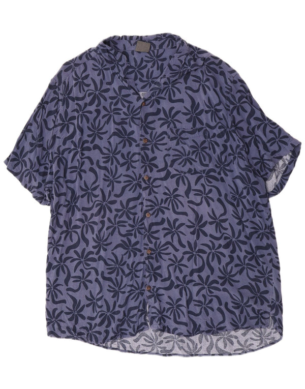 Camisa vintage de manga corta para hombre 5XL Viscosa floral azul