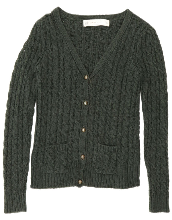 Zara Mujer Cárdigan Suéter UK 12 Algodón Verde Medio