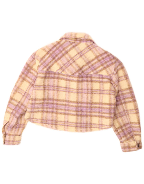ZARA Chaqueta bomber corta extragrande para mujer UK 10 Small Beige Check Poliéster