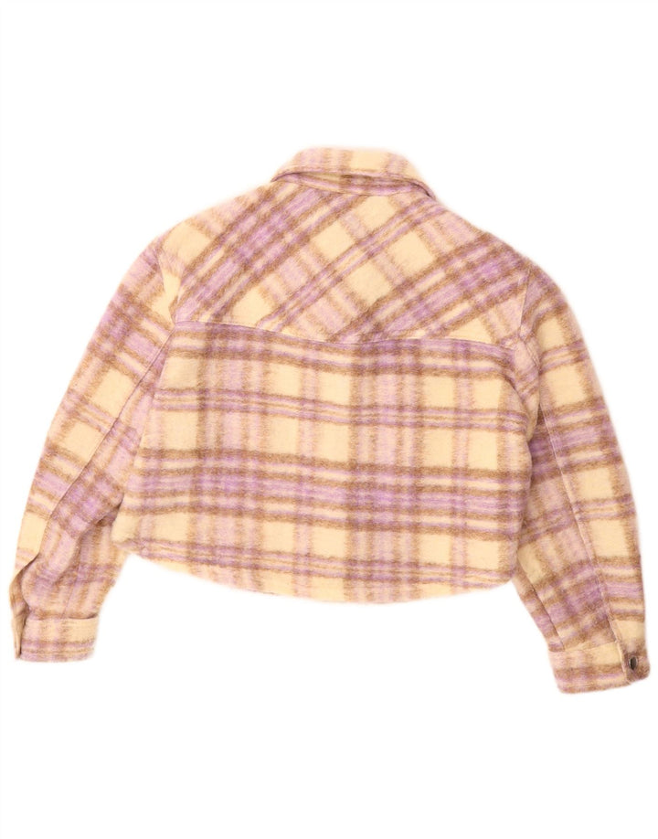 ZARA Chaqueta bomber corta extragrande para mujer UK 10 Small Beige Check Poliéster