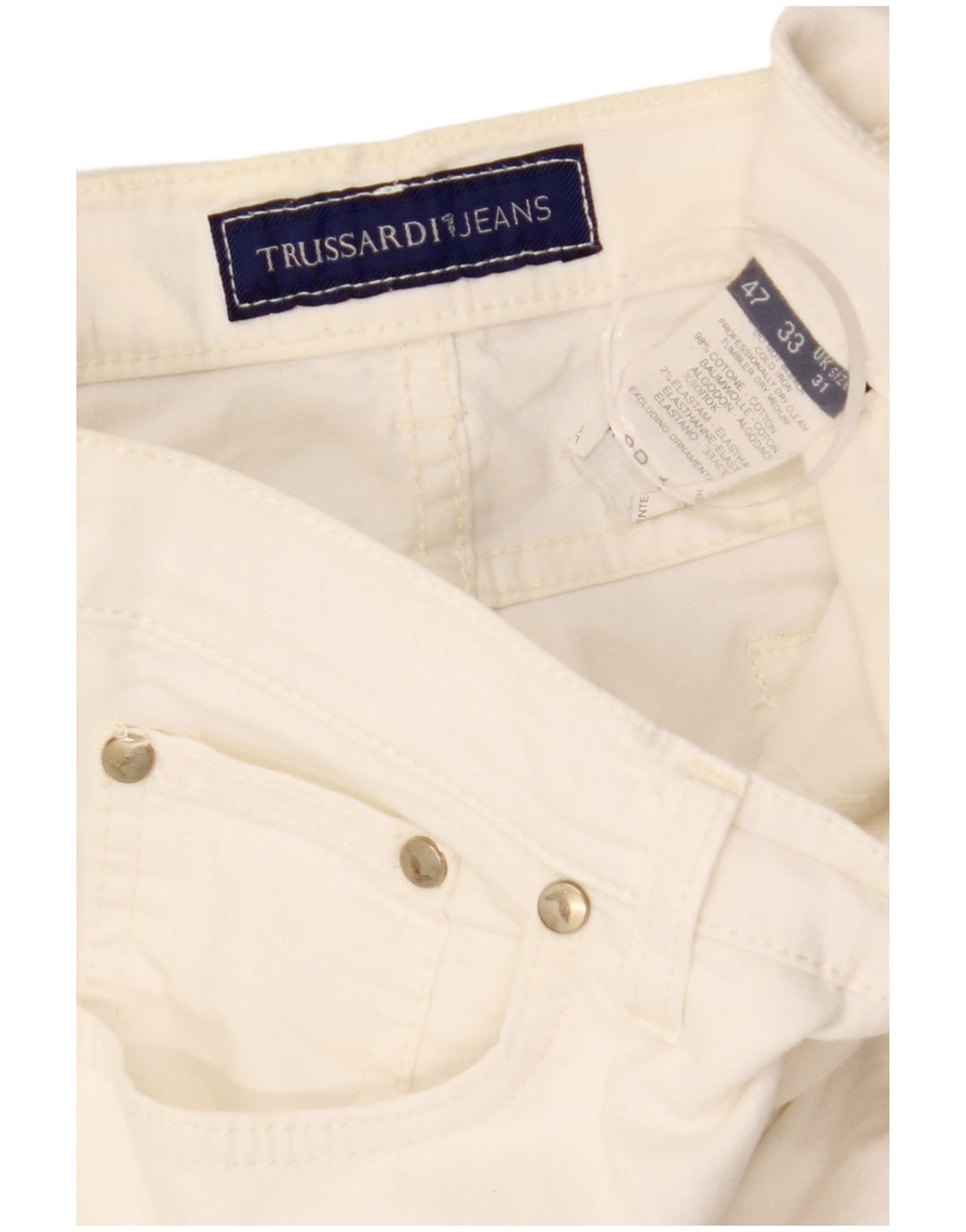 TRUSSARDI Pantalones casuales rectos para hombre IT 47 Small W31 L33 Algodón blanco