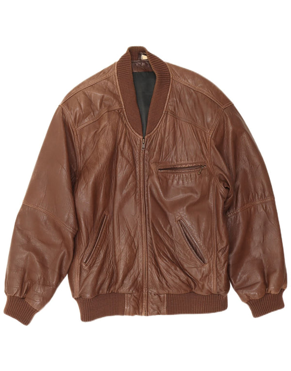 Vintage hombres chaqueta de cuero de ajuste suelto EU 48 cuero marrón medio