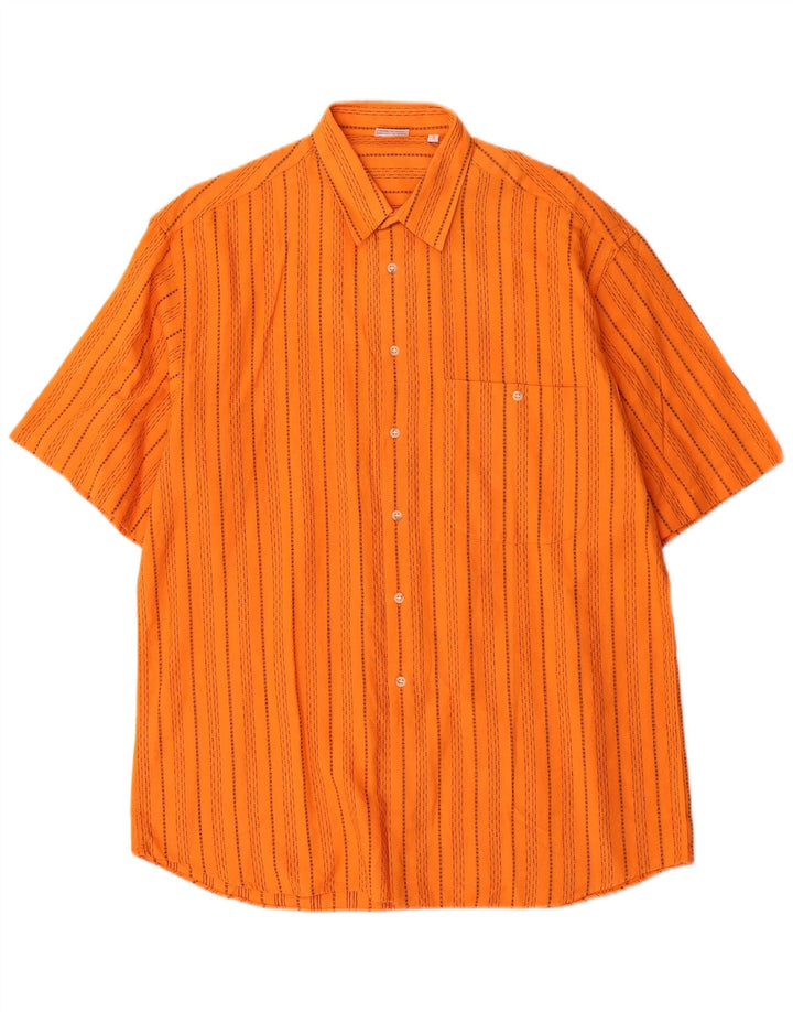Camisa vintage de manga corta para hombre de algodón a rayas naranja medio