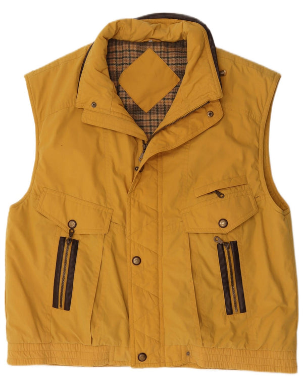 Vintage hombres utilidad Gilet Reino Unido 42 XL poliéster amarillo