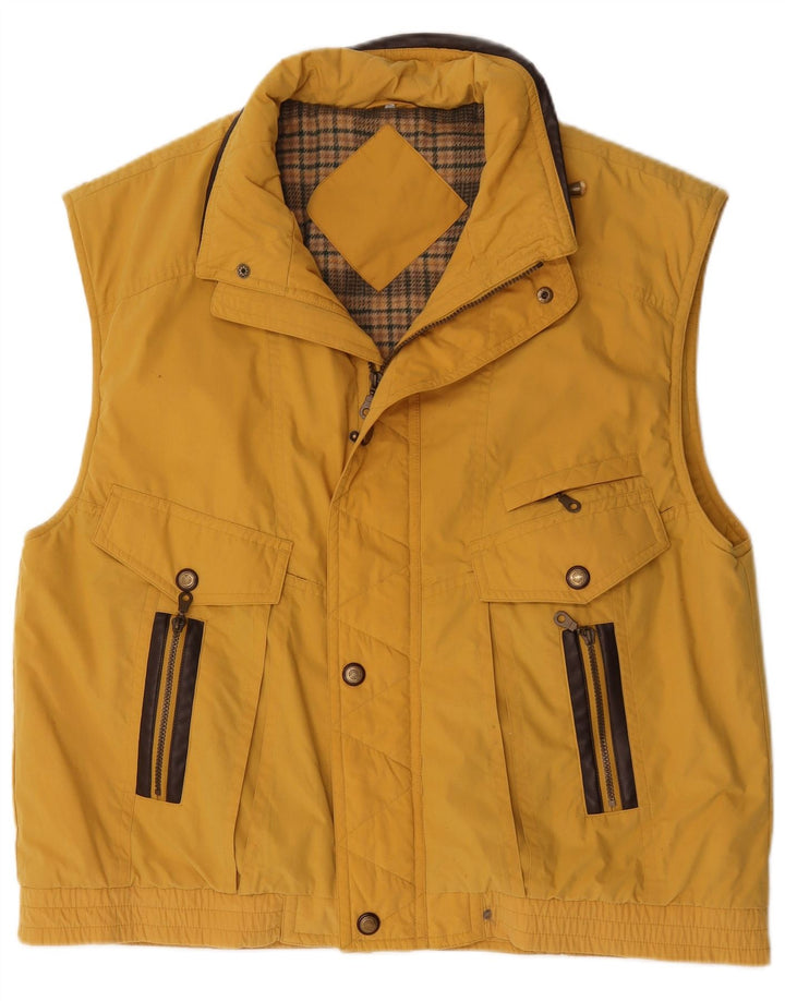 Vintage hombres utilidad Gilet Reino Unido 42 XL poliéster amarillo