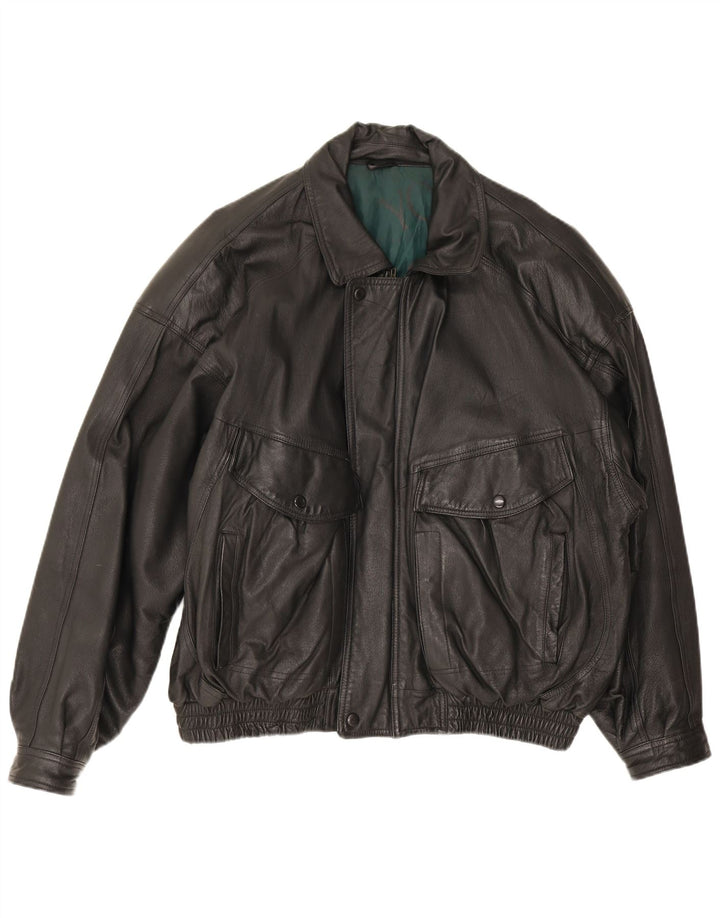 Vintage chaqueta de cuero para hombre Reino Unido 44 2XL cuero negro