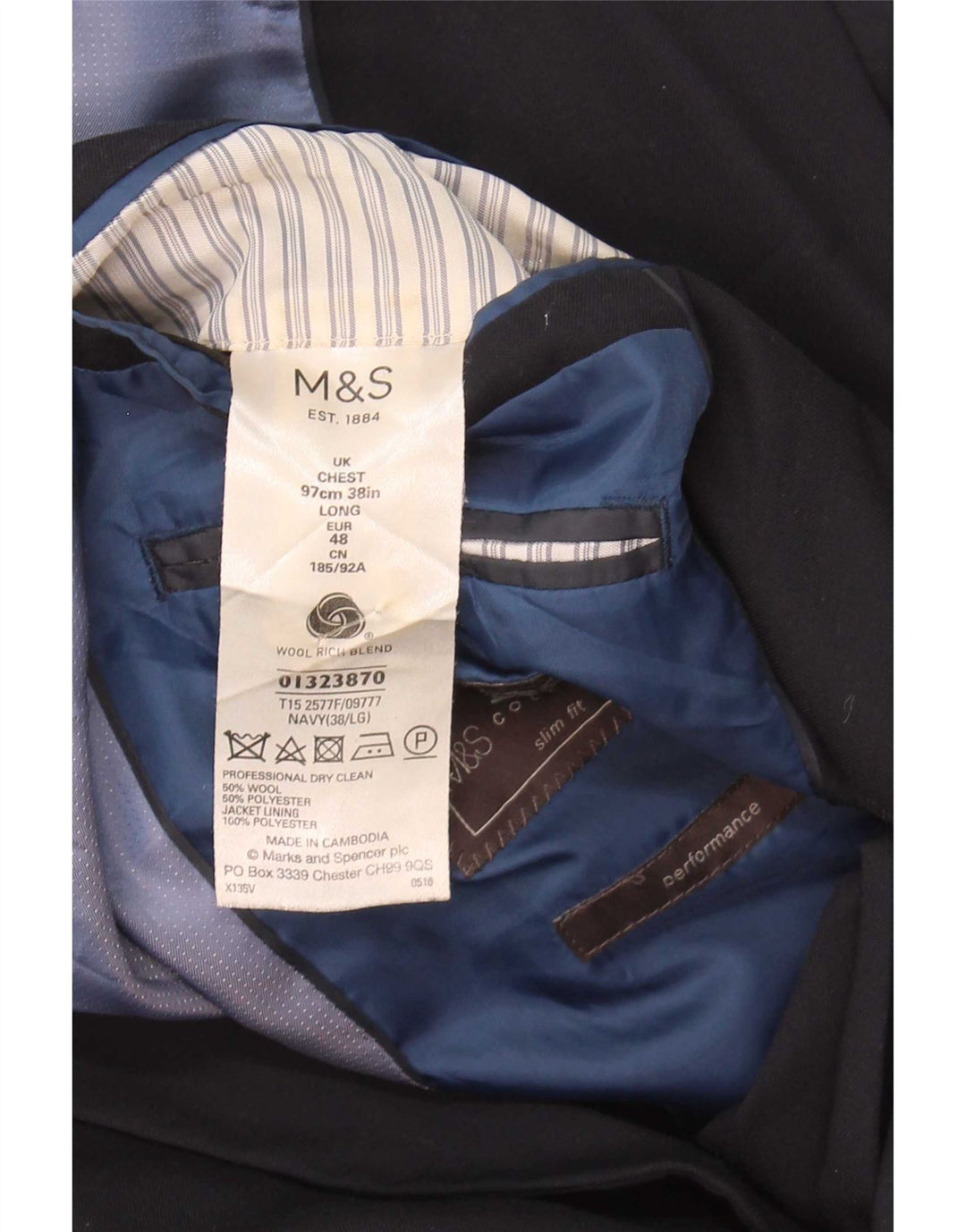Marks & Spencer Chaqueta tipo blazer de 2 botones para hombre UK 38 Mediana lana azul marino