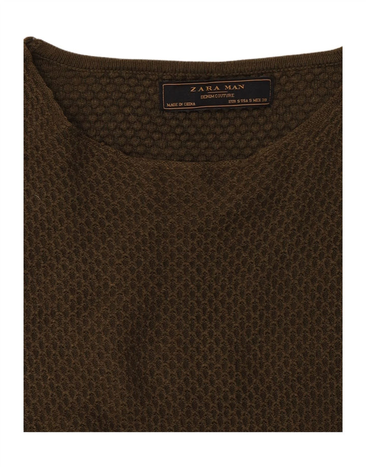 ZARA Mens Boat Neck Jumper Sweater Small Green Vintage Zara and Second-Hand Zara from Messina Hembry 