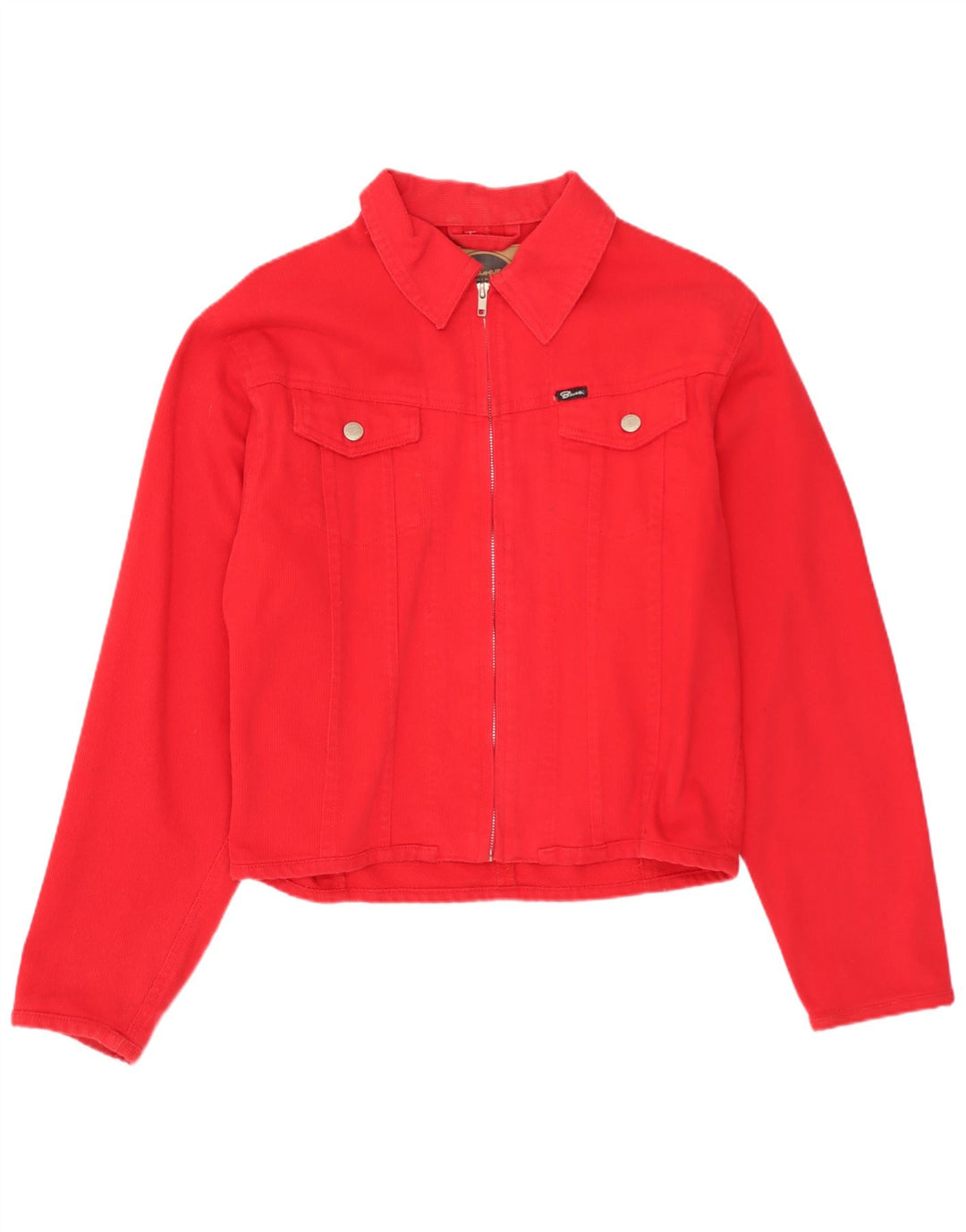 VINTAGE Mujer Crop Bomber Chaqueta Reino Unido 14 Algodón Rojo Grande