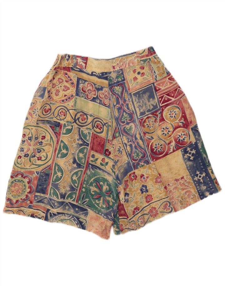 Vintage mujeres pegadas chino pantalones cortos W28 medio multicolor patchwork seda