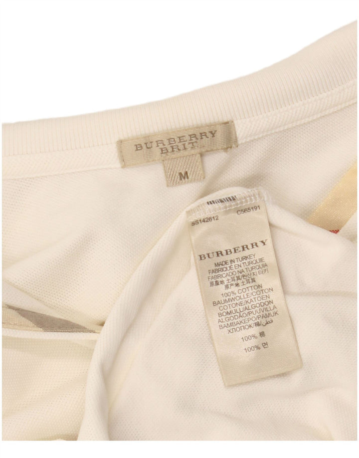 BURBERRY Polo BRIT para mujer Reino Unido 12 Algodón blanco crudo mediano