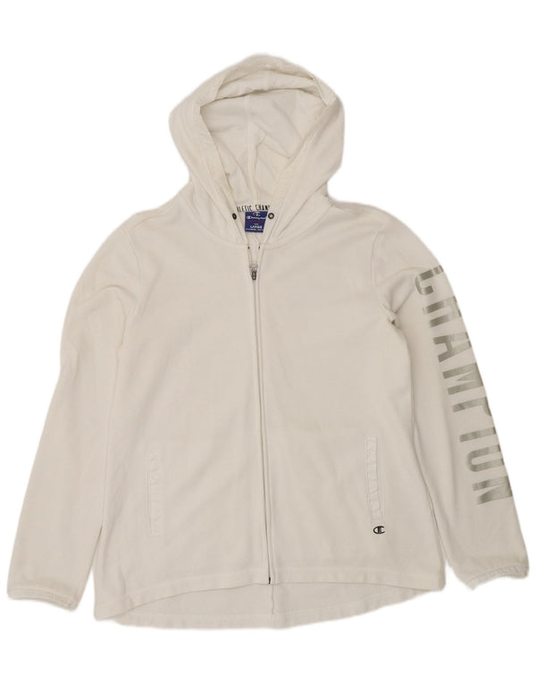 Champion Sudadera con capucha y cremallera gráfica para mujer Reino Unido 46 Grande Blanco