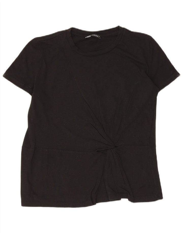 Zara Mujer Blusa Top Reino Unido 10 Pequeño Algodón Negro