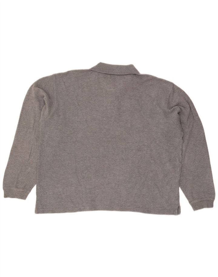 Izod Polo de manga larga para hombre de algodón gris grande