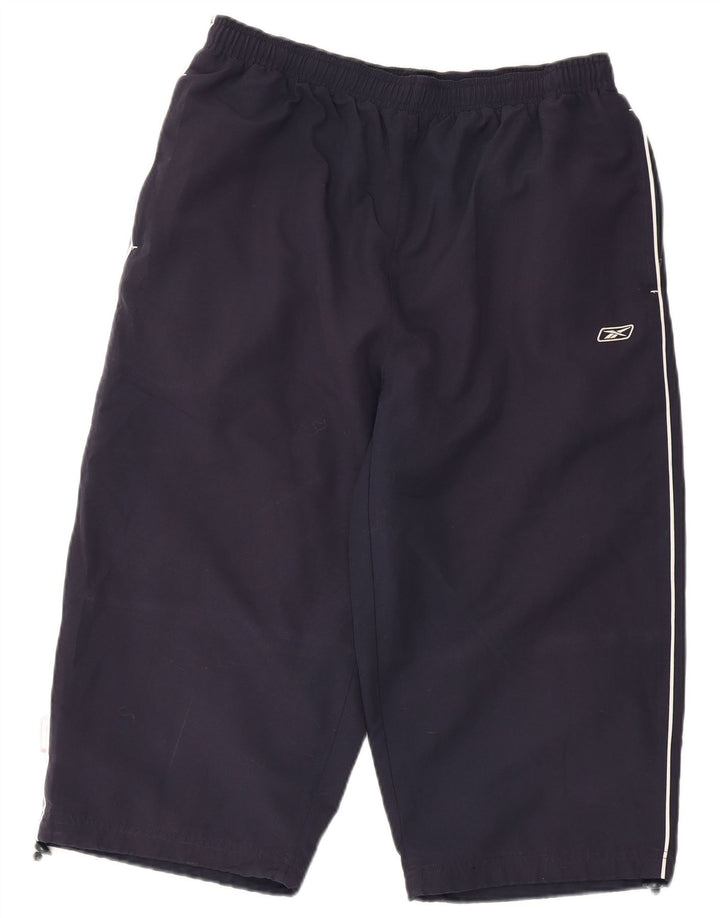 Reebok Bermudas deportivas para hombre, pantalones cortos deportivos de poliéster azul marino mediano