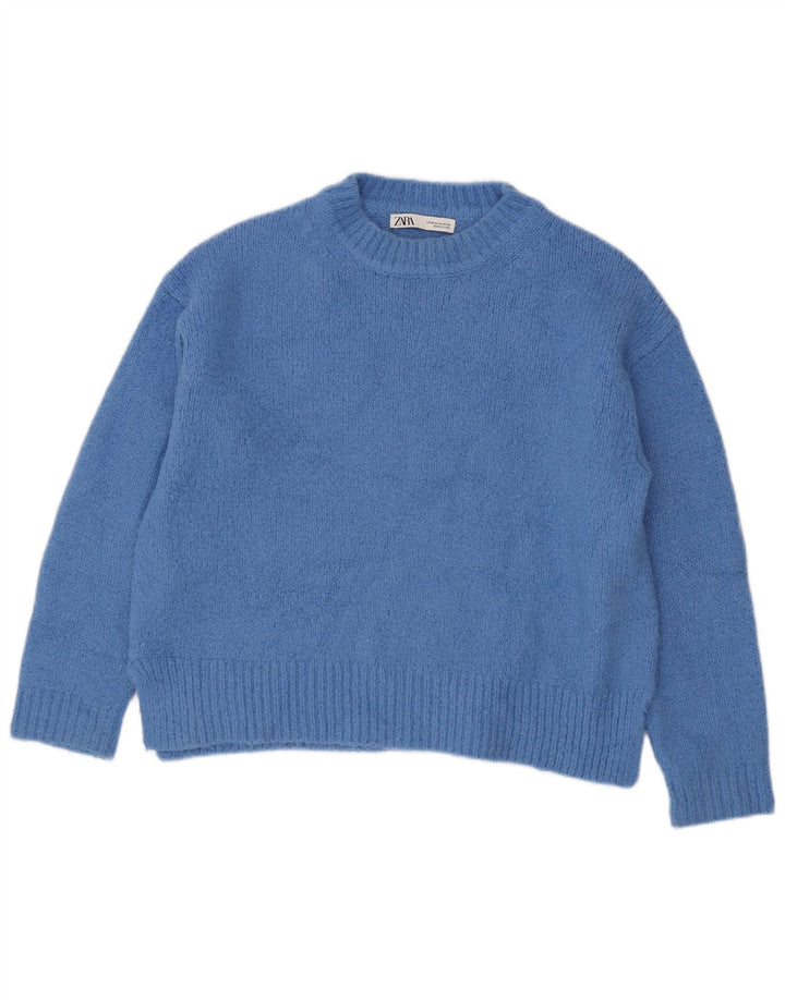 Zara Mujer Jersey De Cuello Redondo De Gran Tamaño UK 44 Acrílico Azul Medio