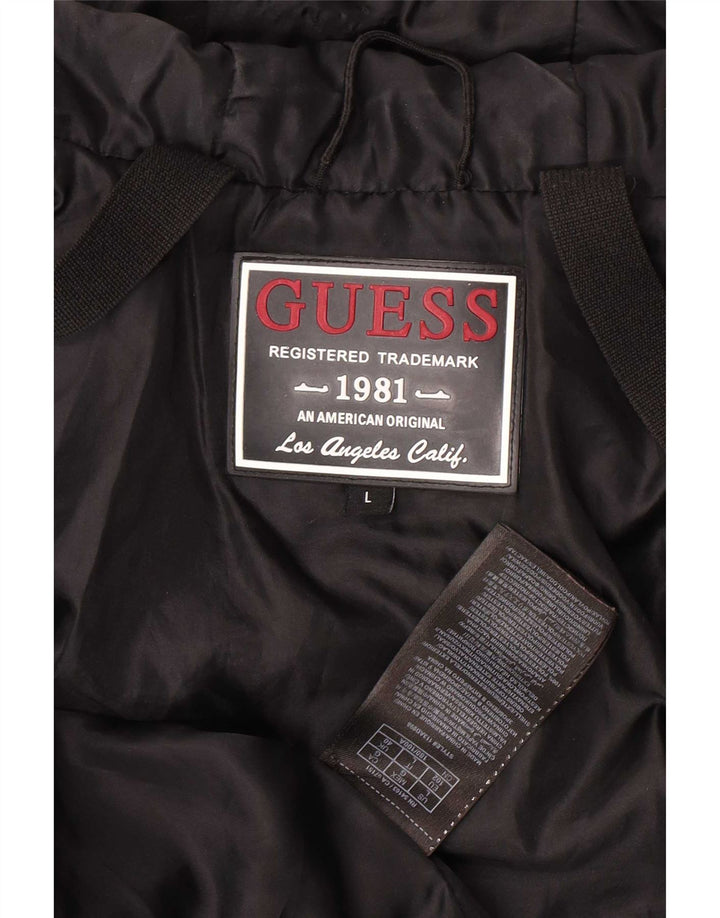 Guess Chaqueta acolchada con capucha para hombre UK 40 Large Poliéster negro