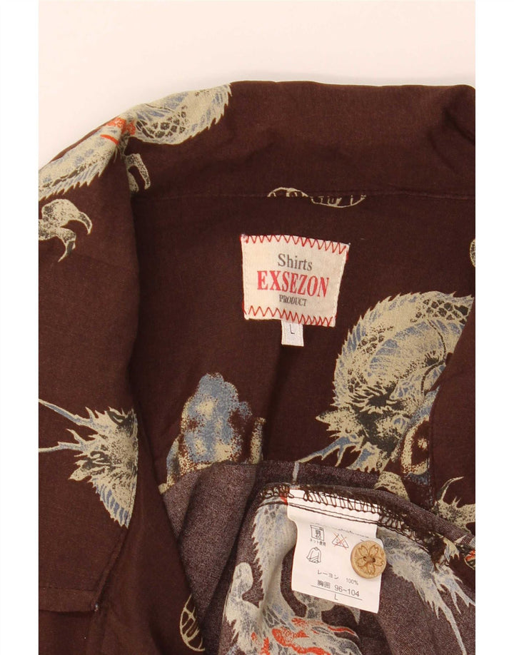 Exsezon Camisa de manga corta con patrón abstracto para hombre, talla grande, color marrón