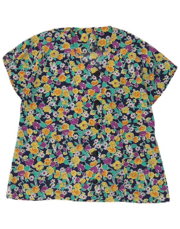 Vintage mujer camisa de manga corta blusa Reino Unido 16 grande multicolor floral