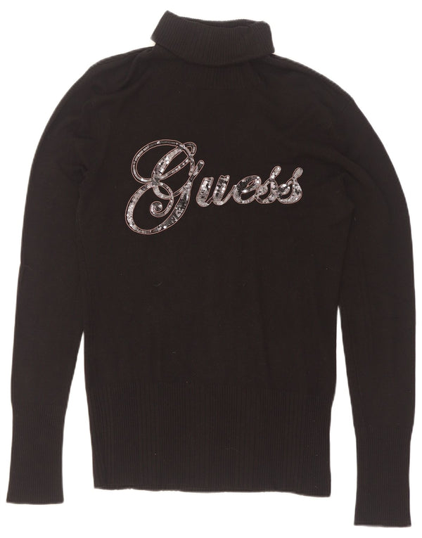 Guess Suéter gráfico con cuello vuelto para mujer UK 12 Medium Black