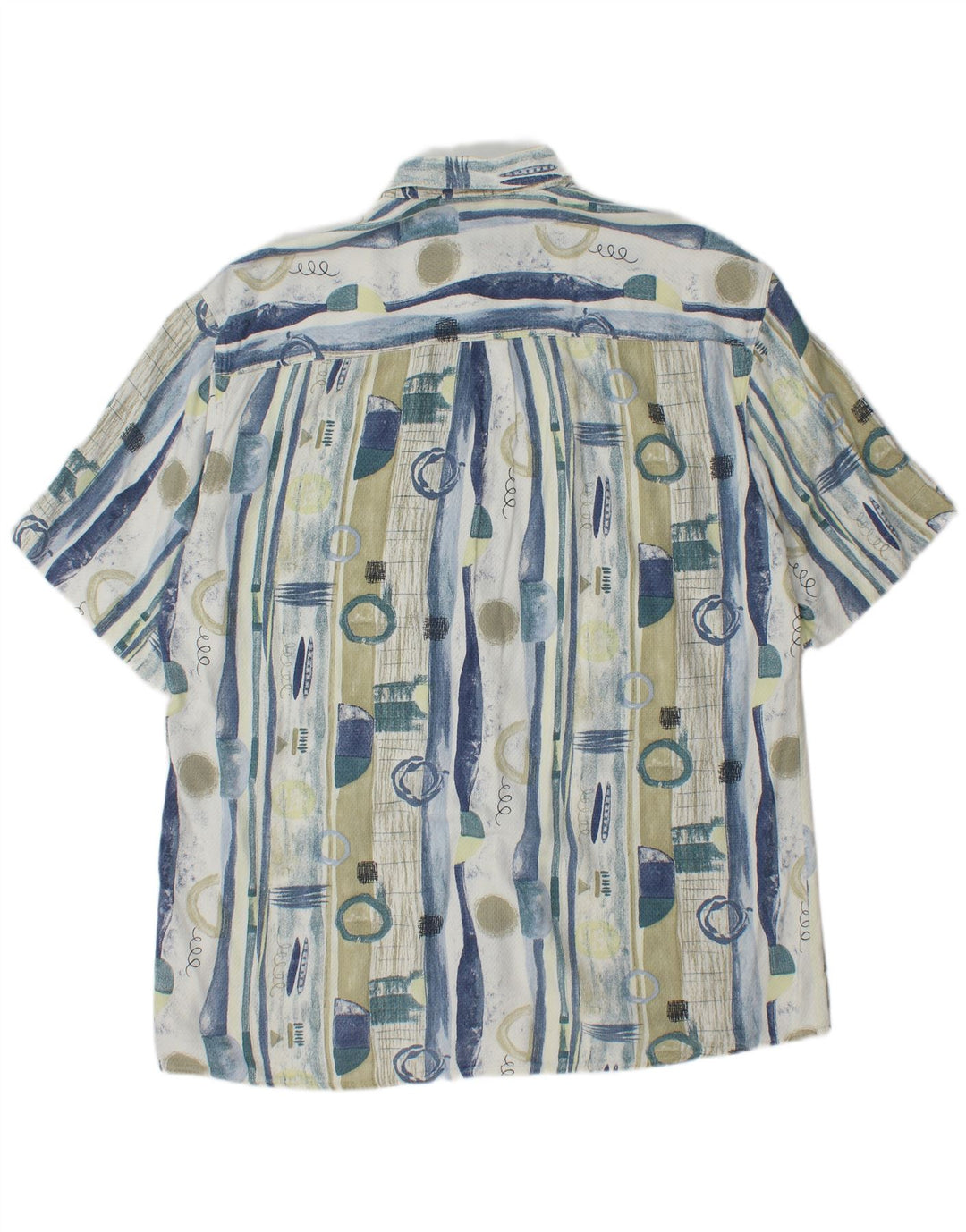 VINTAGE Hombres Longline Patrón Abstracto Camisa Tamaño 41 Azul Grande