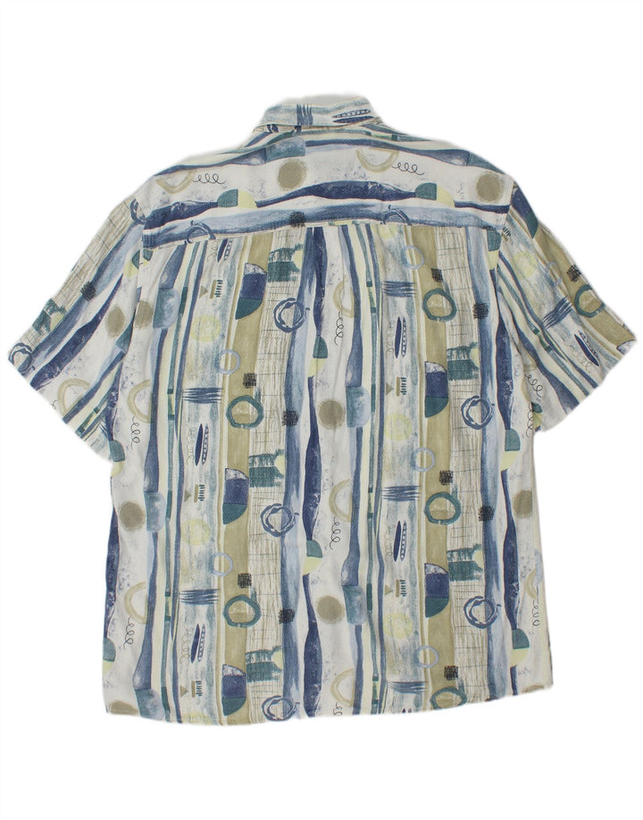 VINTAGE Hombres Longline Patrón Abstracto Camisa Tamaño 41 Azul Grande