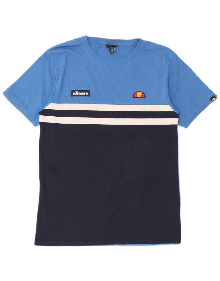 Ellesse Hombre Camiseta Top Medium Azul Marino Colorblock Algodón