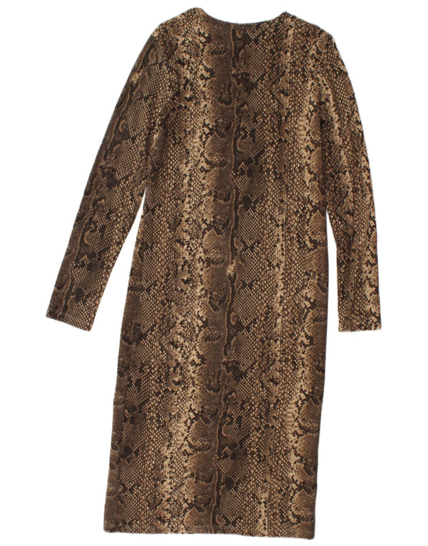 Zara Vestido ajustado de manga larga para mujer UK 42 Marrón medio Estampado animal