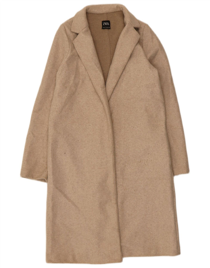 Zara Mujer Abrigo Abierto UK 40 Pequeño Poliéster Beige