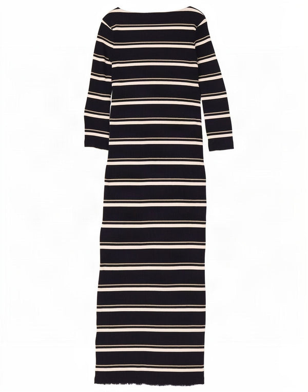 Massimo Dutti Vestido Maxi de Manga 3/4 para Mujer UK 8 Small Negro Rayas