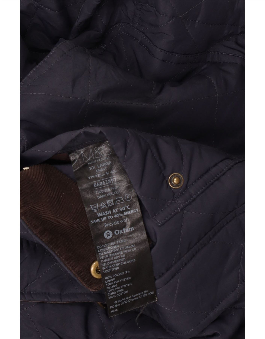 Marks & Spencer Chaqueta acolchada para hombre UK 44 2XL Poliéster azul marino