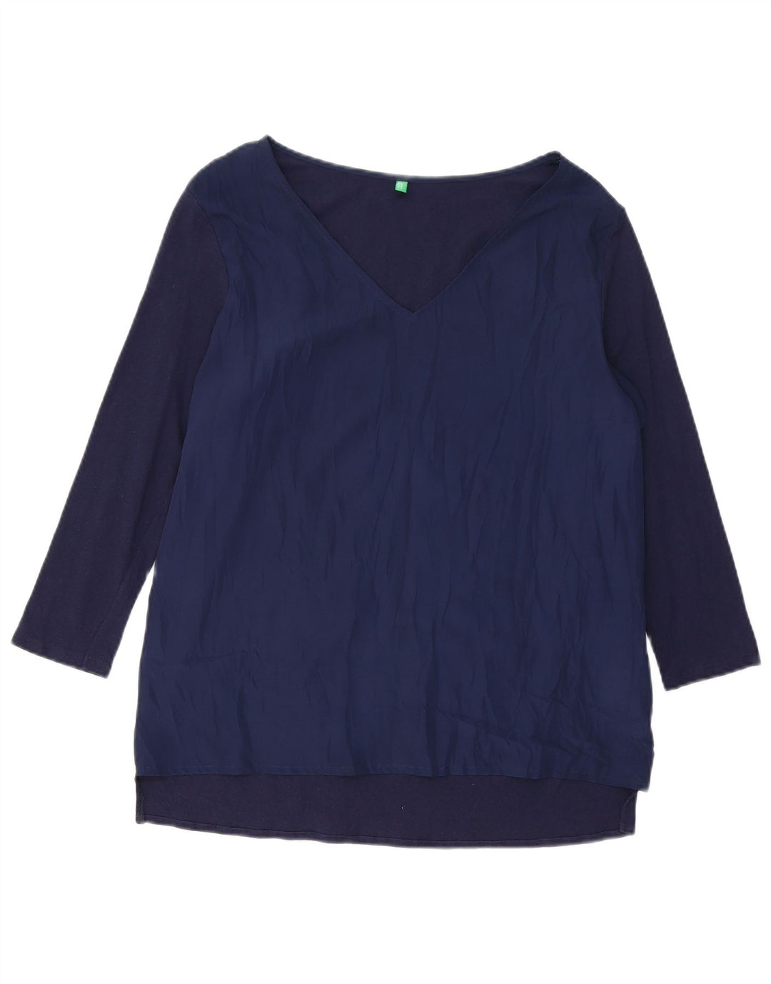 BENETTON Top para mujer manga 3/4 UK 46 Grande Azul marino Algodón