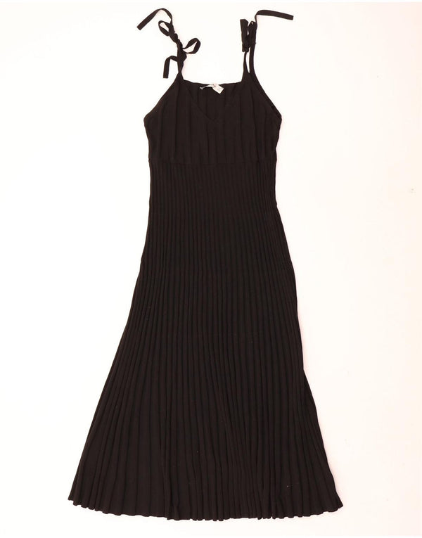 Zara Vestido lencero plisado de punto para mujer UK 40 Small Poliamida negra