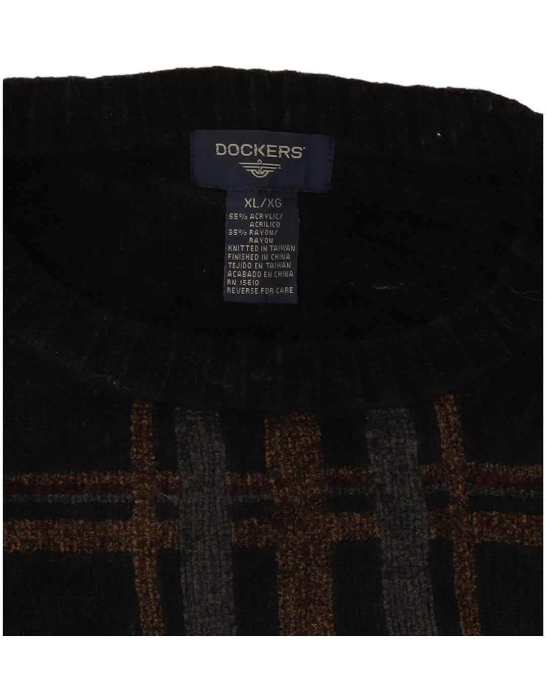 DOCKERS Jersey De Cuello Redondo Para Hombre XL Negro A Cuadros Acrílico