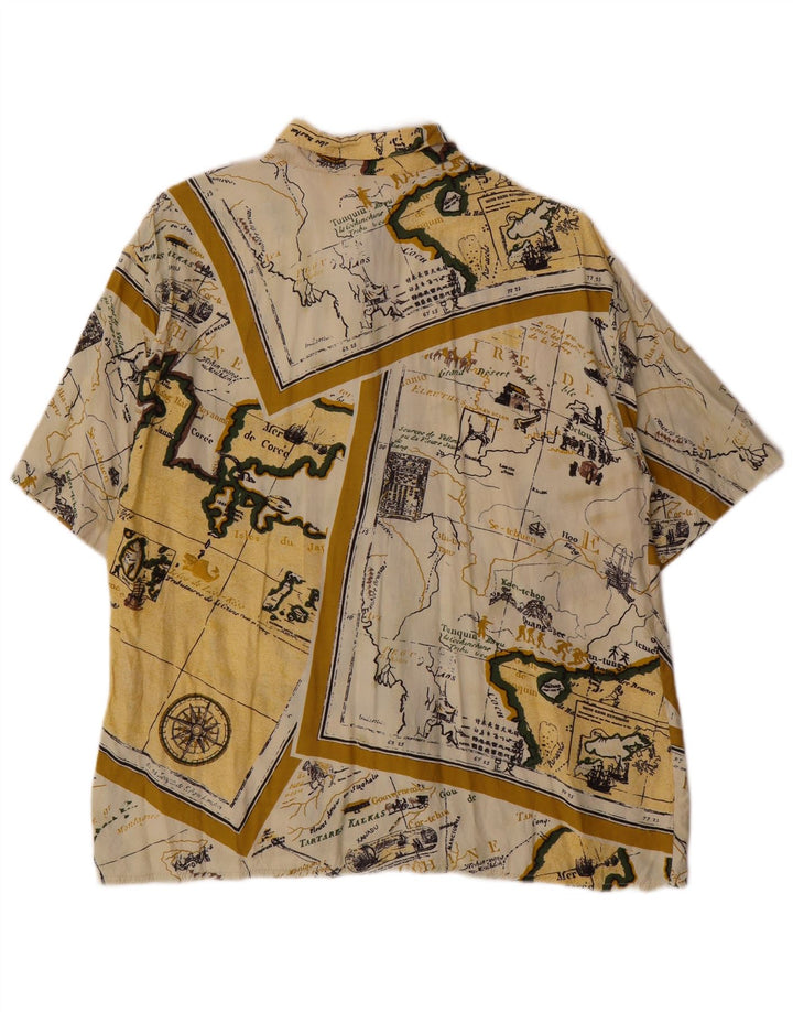 Vintage mujer manga corta patrón abstracto camisa Reino Unido 14 amarillo grande