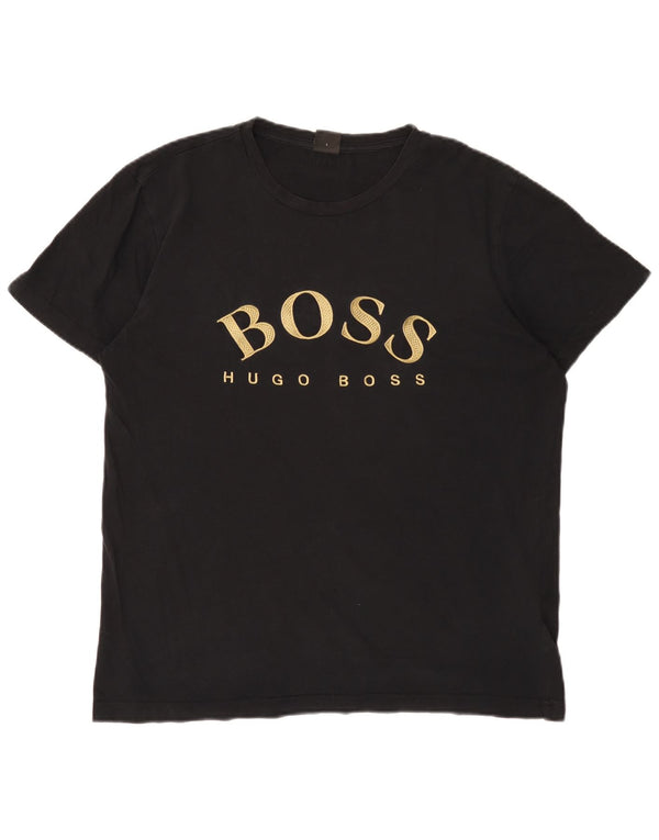 Hugo Boss Hombres Camiseta Gráfica Top Grande Algodón Negro