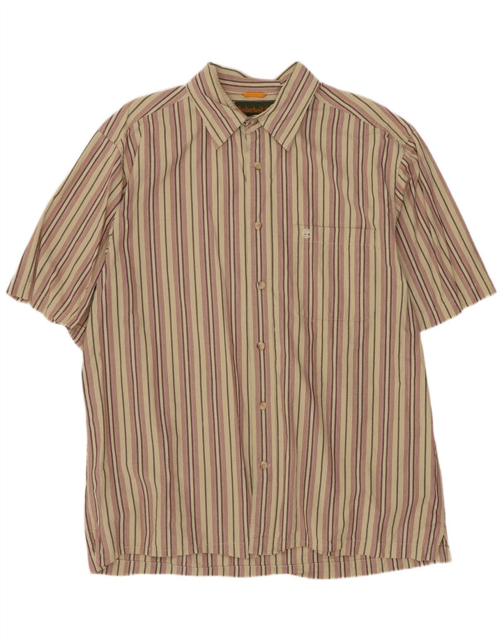 TIMBERLAND Camisa Manga Corta Hombre Algodón Rayas Beige Grande