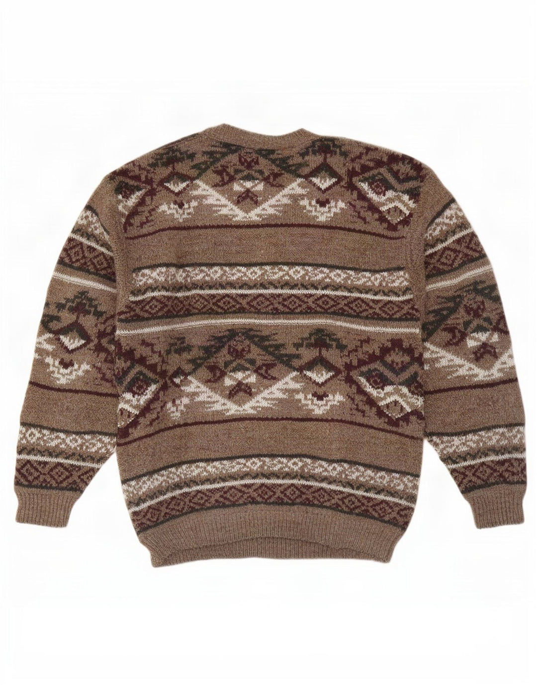 Kennington - Jersey de cuello redondo para hombre, talla grande, color marrón, lana Fair Isle