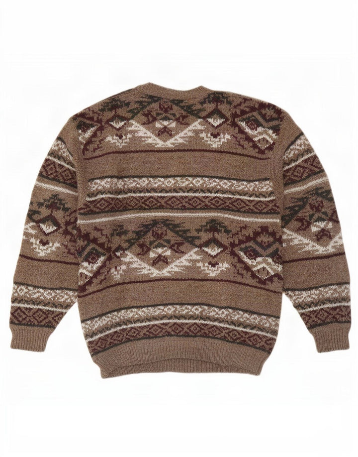 Kennington - Jersey de cuello redondo para hombre, talla grande, color marrón, lana Fair Isle