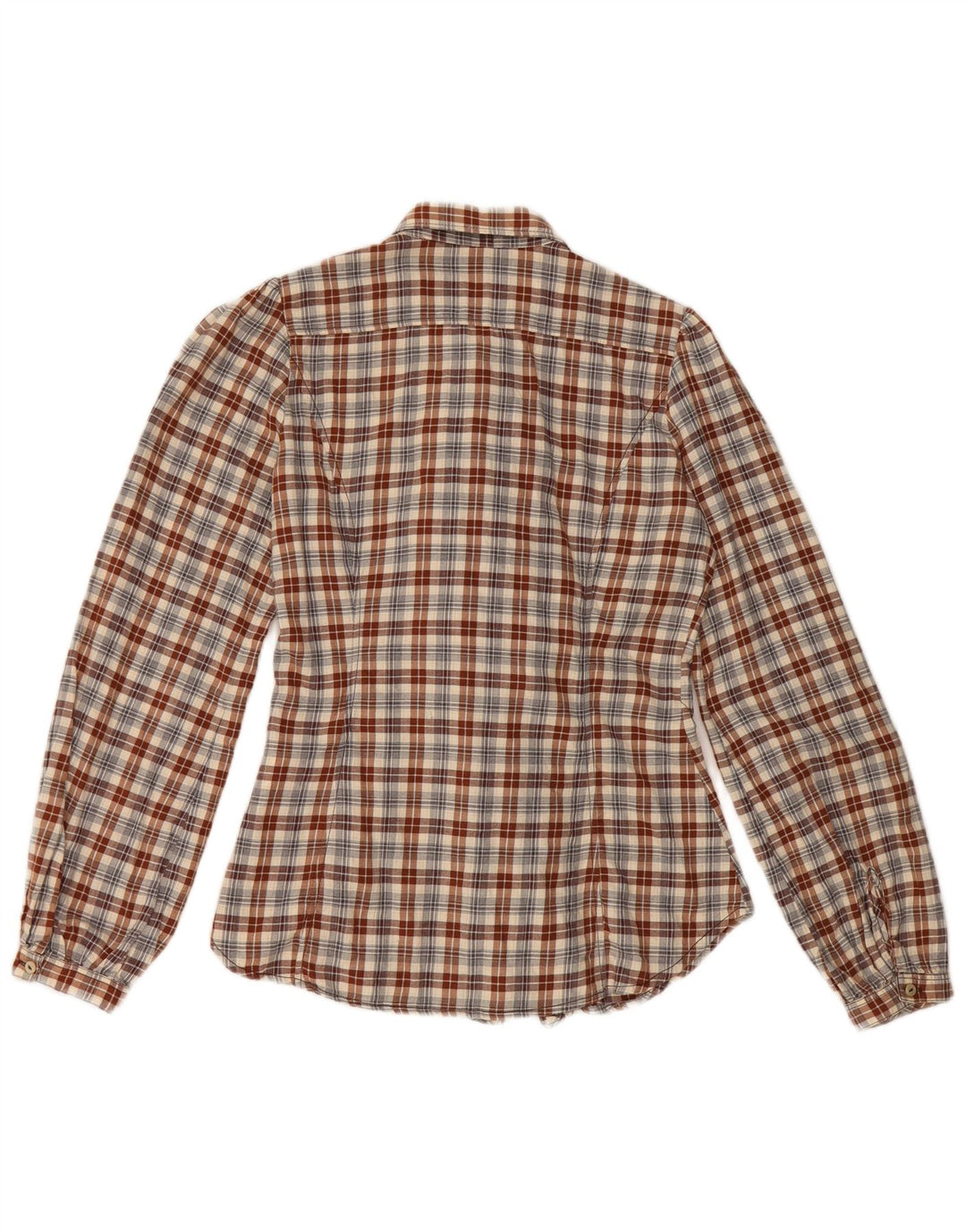 Marlboro Classics Camisa delantera con volantes para mujer IT 38 XS Algodón a cuadros marrón