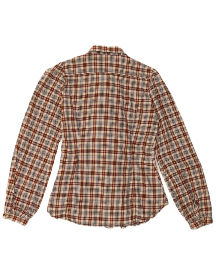 Marlboro Classics Camisa delantera con volantes para mujer IT 38 XS Algodón a cuadros marrón