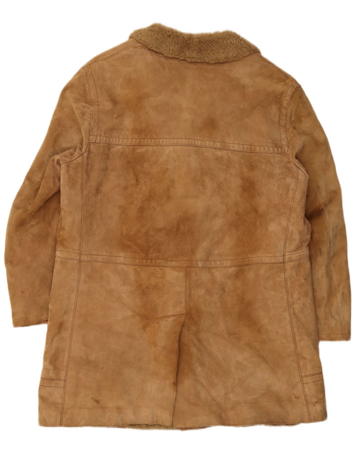 VINTAGE Abrigo de piel de oveja para hombre Reino Unido 38 Cuero marrón medio