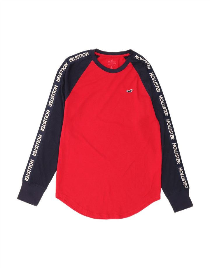 HOLLISTER Mens Graphic Top Long Sleeve Medium Red Colourblock Cotton