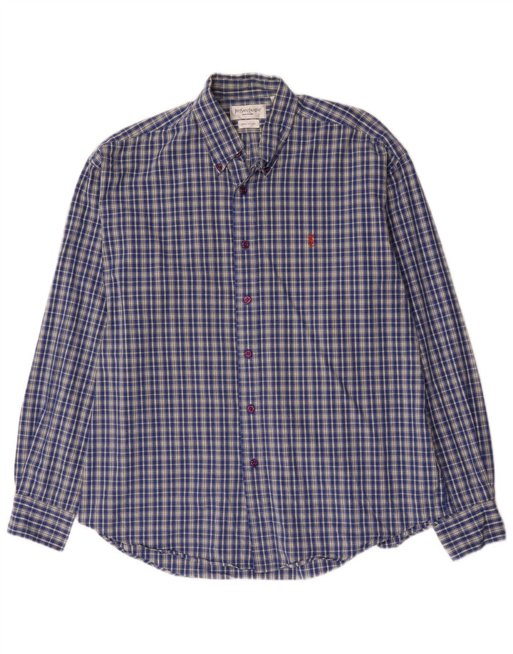 Yves Saint Laurent Camisa Hombre Algodón Cuadros Azul Grande