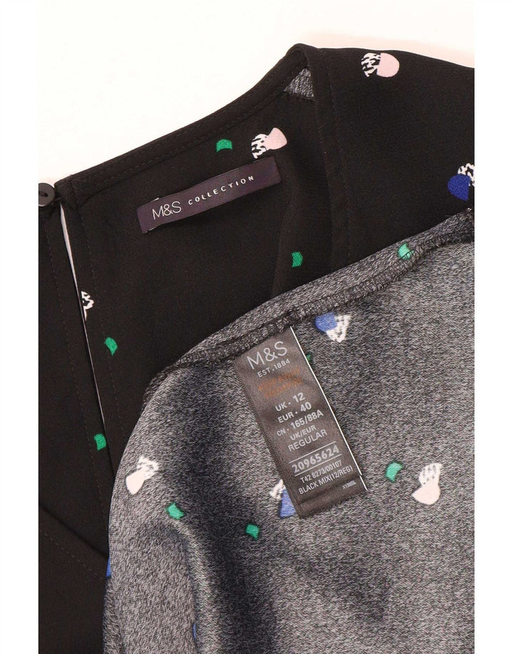 Marks & Spencer Vestido acampanado con estampado abstracto para mujer, talla 40, talla M, color negro