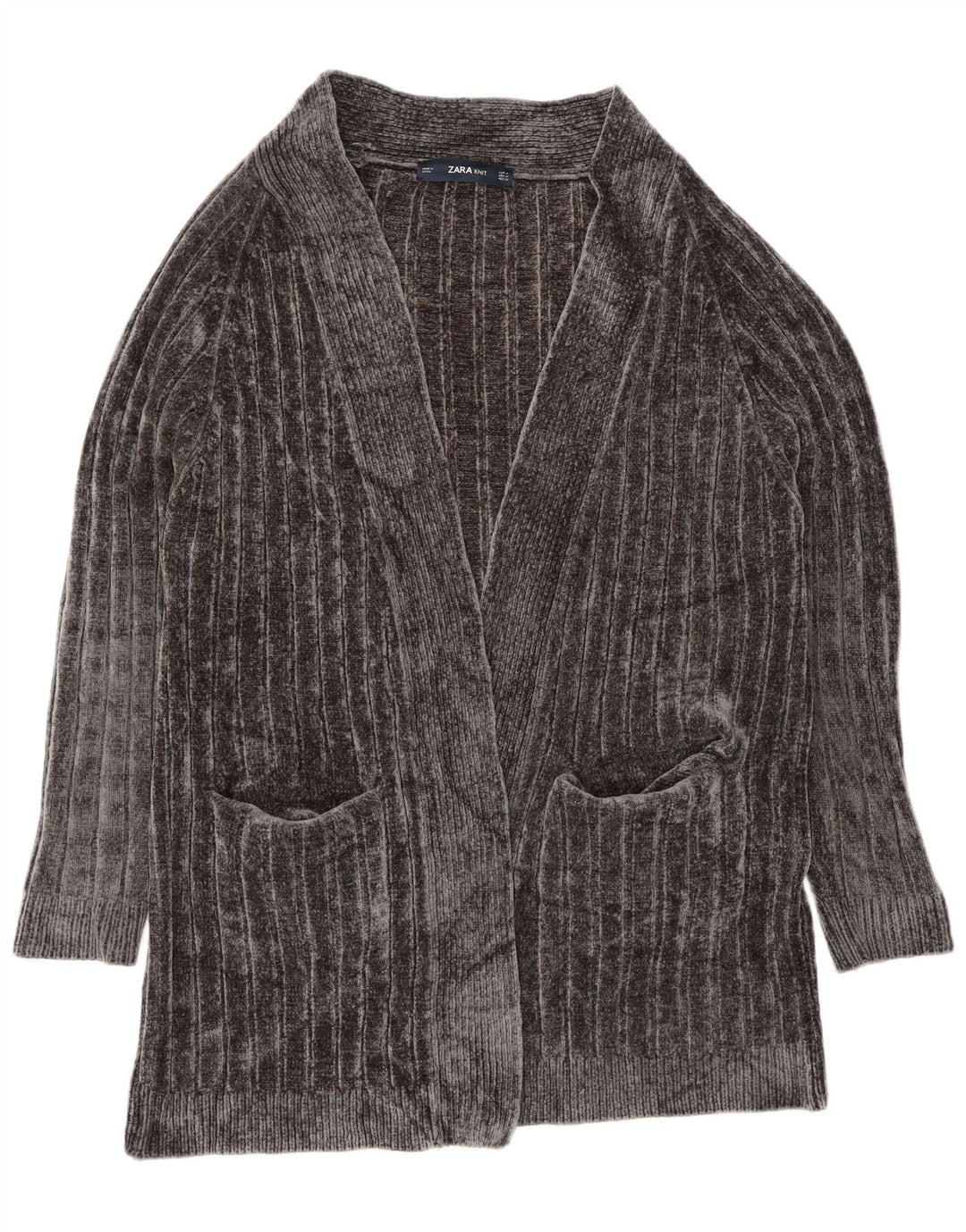 Zara Suéter tipo cárdigan abierto, largo, extragrande, para mujer, Reino Unido 44, Gris medio